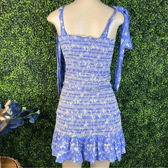 NWOT LoveShackFancy Belle‎ Blue smocked tie straps  Dress - Picture 8 of 12